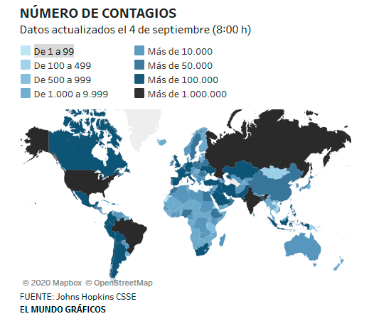 Mapa del coronavirus: expansión en cifras del Covid-19 en el mundo