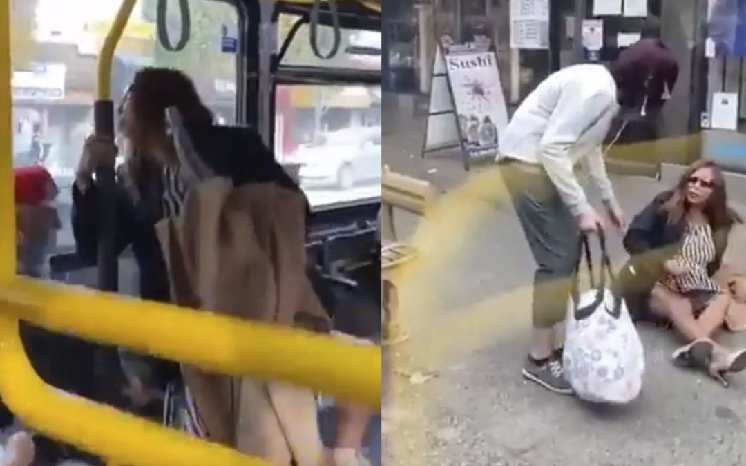 Mujer sin mascarilla es arrojada de un autobús tras escupir a un pasajero