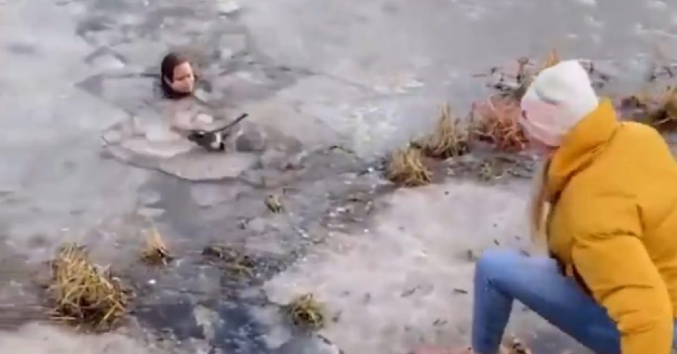 Мужчина спас собаку. Спас собаку из ледяной воды. Мужчина спас собаку из ледяной воды. Девушку в ледяной воде спасли.